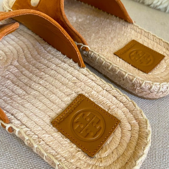 NEW Tory Burch Two Band Espadrille Slide Women's Leather Sandal Flats - Picture 3 of 5